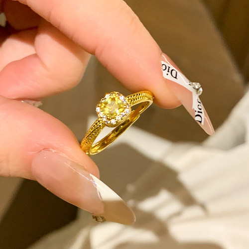 黄钻小方糖扭纹戒指女开口调节