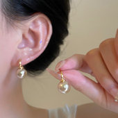 戴妃款 复古香槟金珍珠耳钉耳饰女独特耳环轻奢高级感耳坠耳饰品