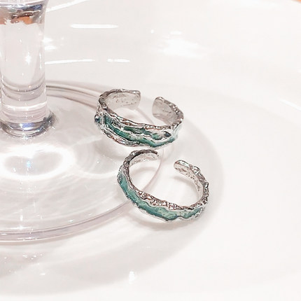 薄荷绿素圈戒指女小众设计高级感情侣对戒尾戒指环开口食指戒指女