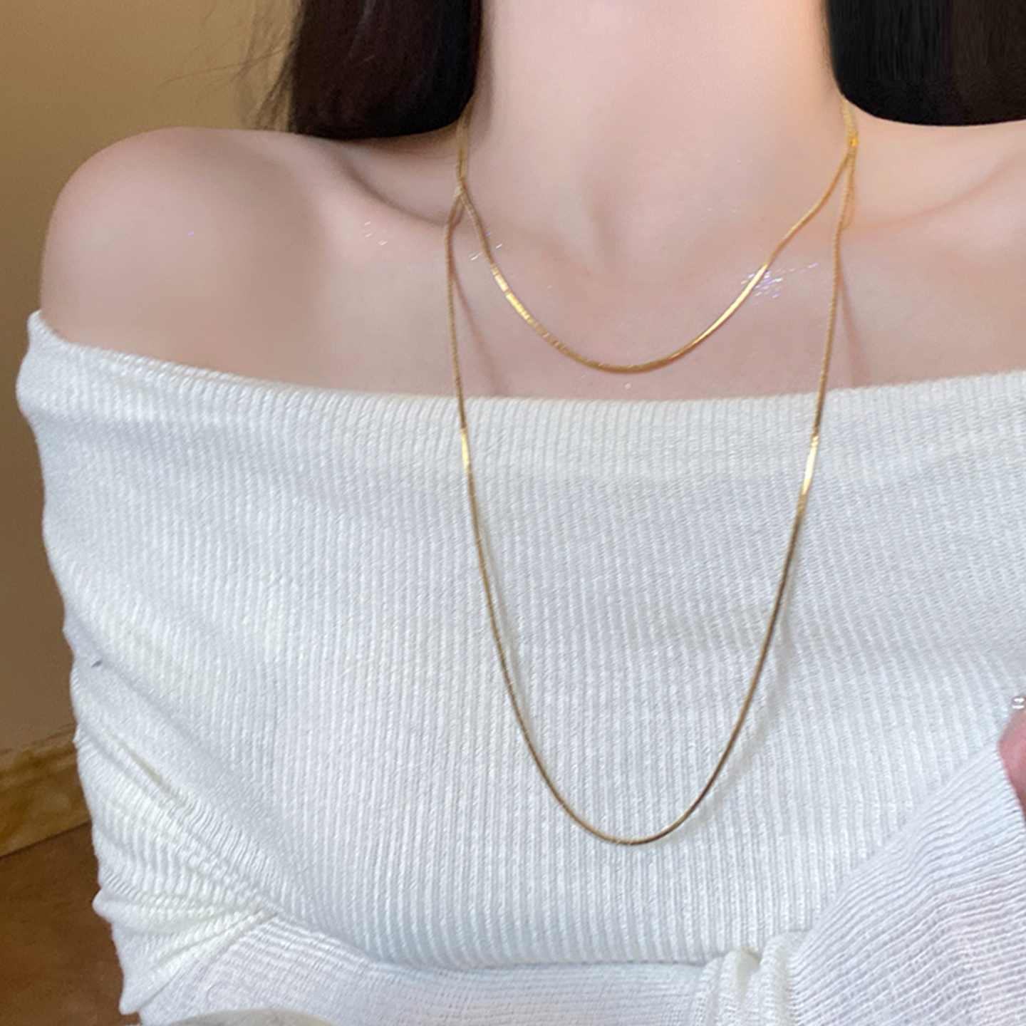 长款双层蛇骨链项链女金属毛衣链