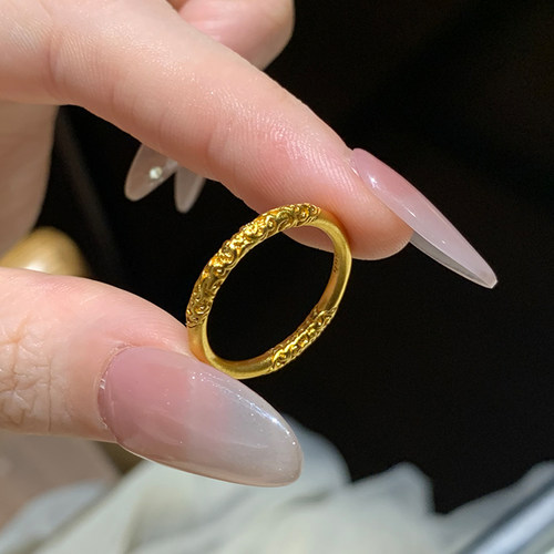 沙金卷草纹戒指女轻奢贵气感