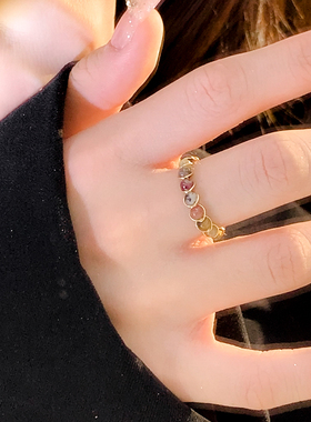 天然石碧玺戒指女小众设计高级感素圈戒指复古尾戒开口食指指环女