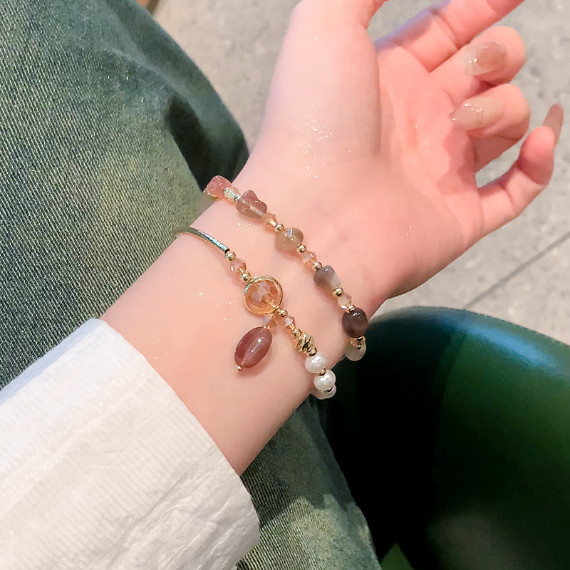 新中式天然石碧玺珍珠双层手链女