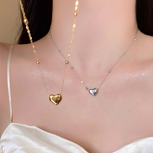 间珠链爱心钛钢项链女精致百搭