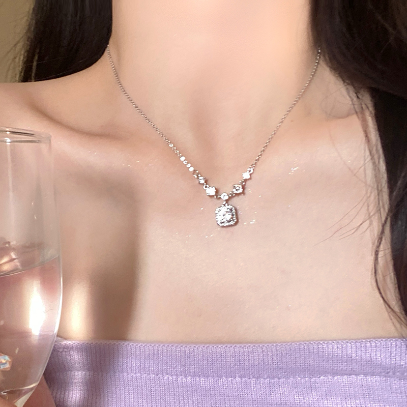 s925银冰花方糖项链女毛衣链