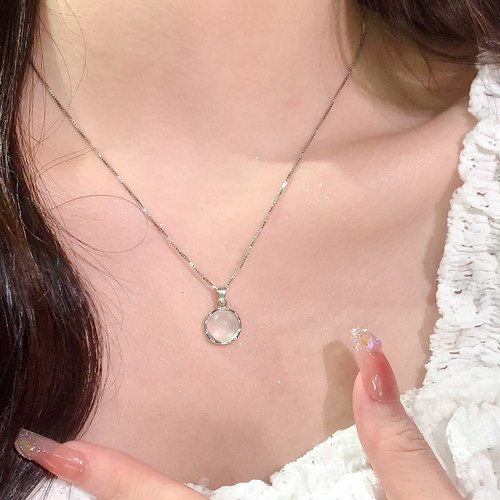冰透圆圈猫眼石项链女款锁骨链