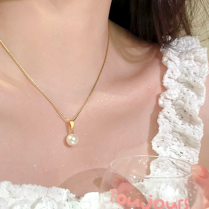 一颗珍珠项链女款钛钢锁骨链吊坠