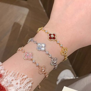 四叶草手链轻奢小众精致贝母手串饰品 温柔风星光花瓣水晶手链女款