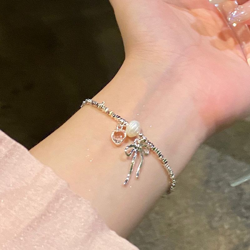 碎银蝴蝶结珍珠手链女芭蕾风