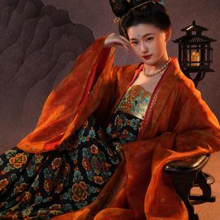 【真丝】晚香唐制纱衣红大袖衫齐胸破褶裙秋款桑蚕丝汉服金通印金