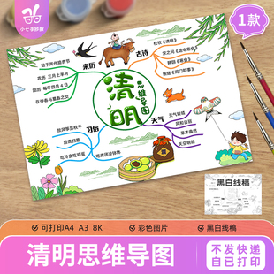 清明节思维导图手抄报模板电子版小学生中国传统节日习俗线稿