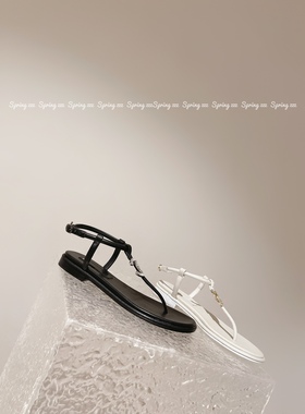 【Spring zzz】23c夏季新款 夹趾凉鞋系列～钻扣平底凉鞋羊皮面鼎