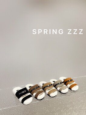 【Spring zzz】老钱风！25ss秋冬新款麂皮面羊羔毛金属扣厚底毛拖