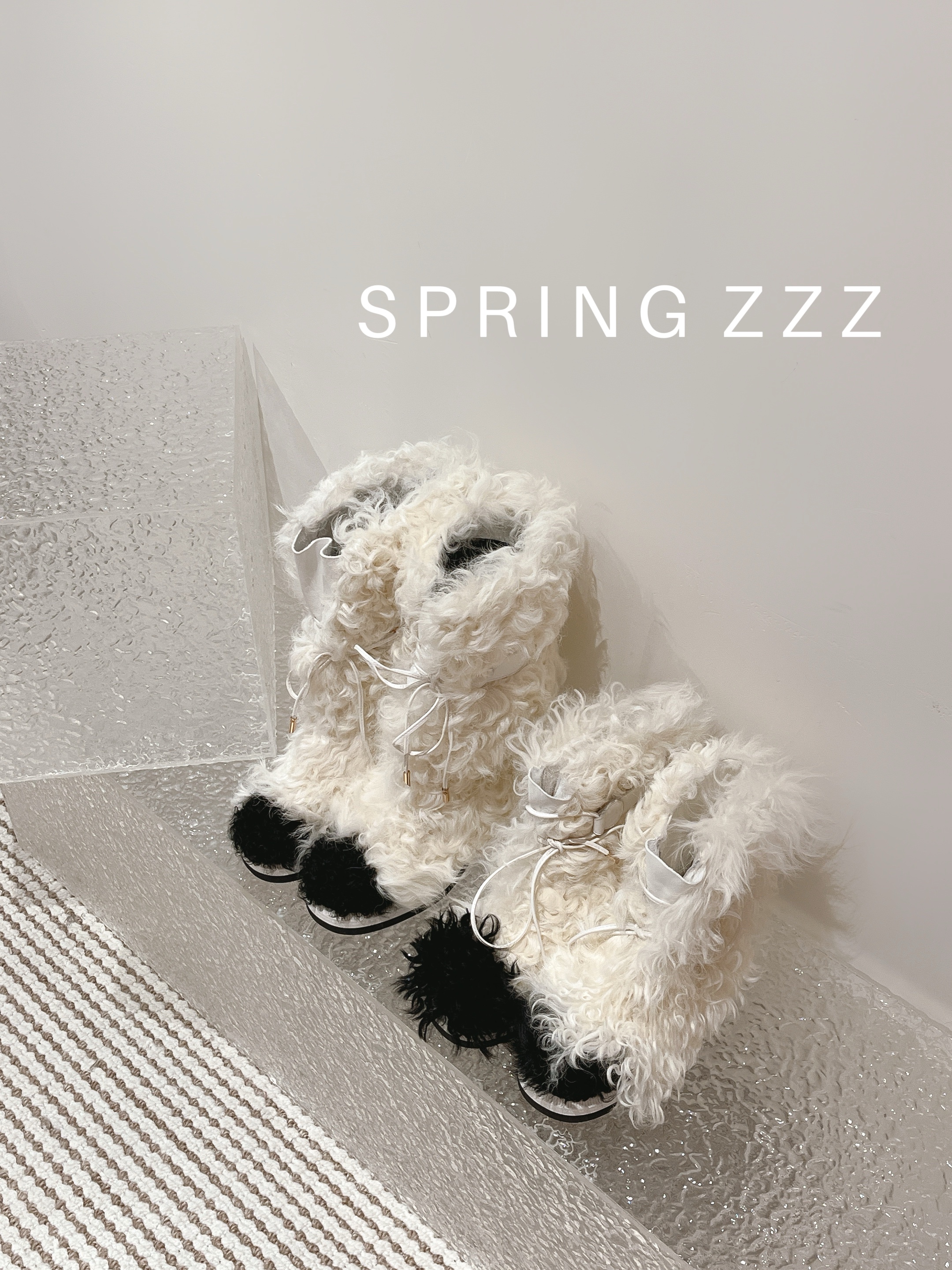 【Spring zzz】小羊蹄子！23s秋冬走秀款～羊羔毛粗跟时装雪地靴'