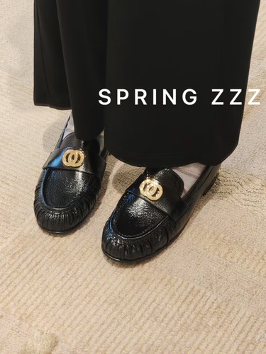 【Spring zzz】2026秋季新款复古褶皱牛油皮乐福鞋一脚蹬平底单鞋