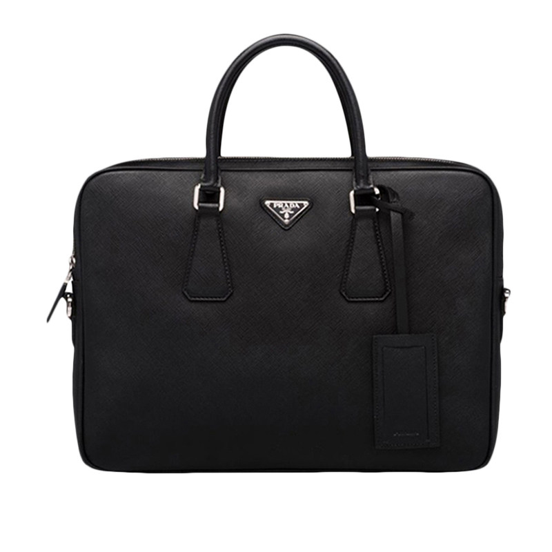 Prada 普拉达 黑色牛皮LOGO饰百搭手提时尚休闲单肩斜挎包