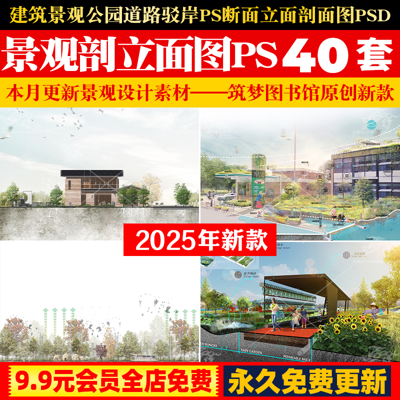 建筑景观公园道路驳岸PS断面分析图立面剖面图竞赛风PSD分层展板