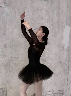 她对白SHE DIALOGUE芭蕾舞蹈裙演出服女带胸垫连体黑色露背长袖