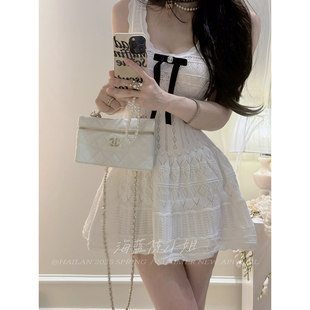 初恋小白花2.0*蝴蝶结吊带吊带裙短裙夏季韩系辣妹显瘦小白裙