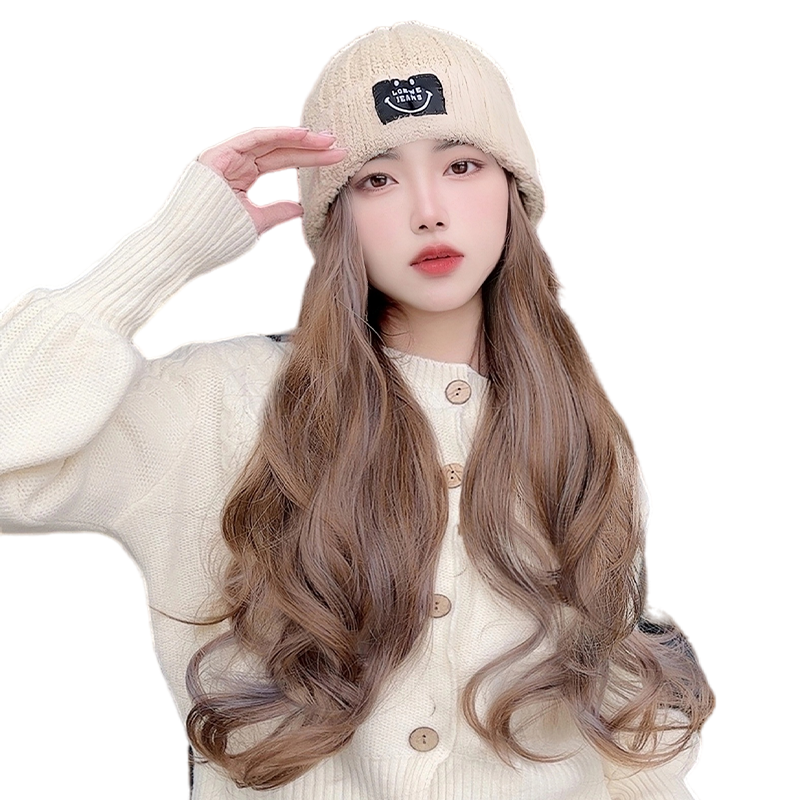 帽子假发一体秋冬女针织