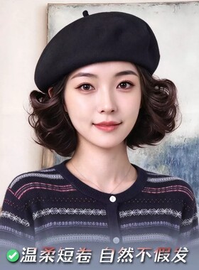 妈妈帽子假发一体女时尚中老年