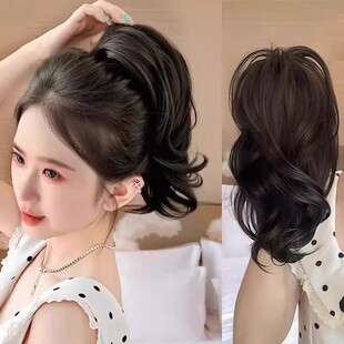 人鱼卷半扎高马尾假发气质喷泉高颅顶短辫子抓夹蓬松增发量假马尾