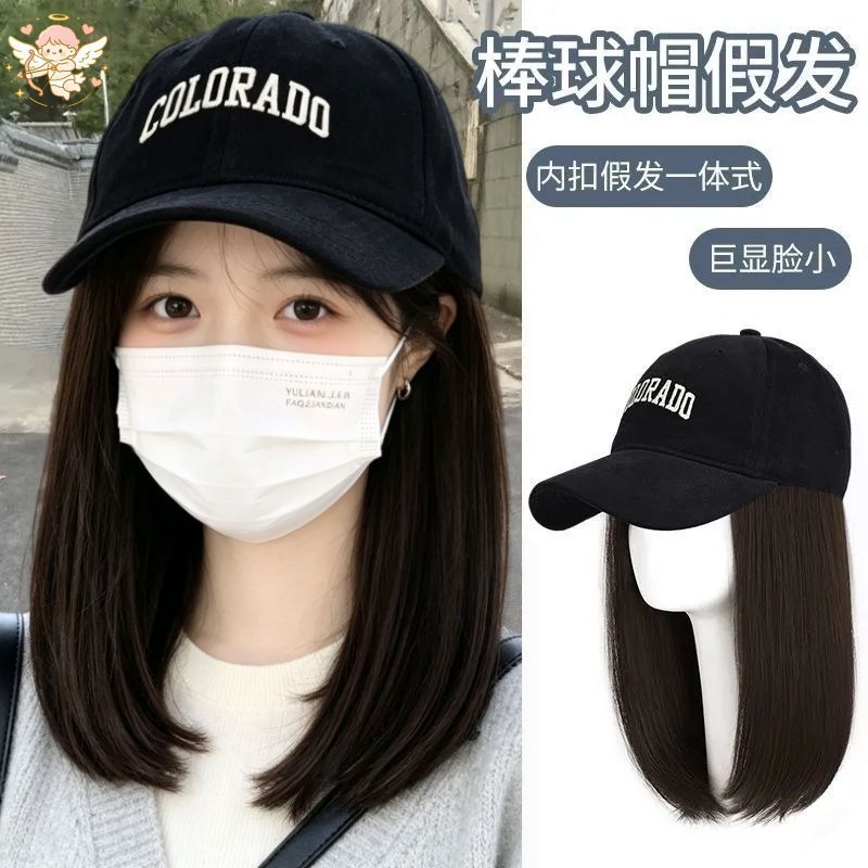 帽子假发女短发一体全头套式女款图片