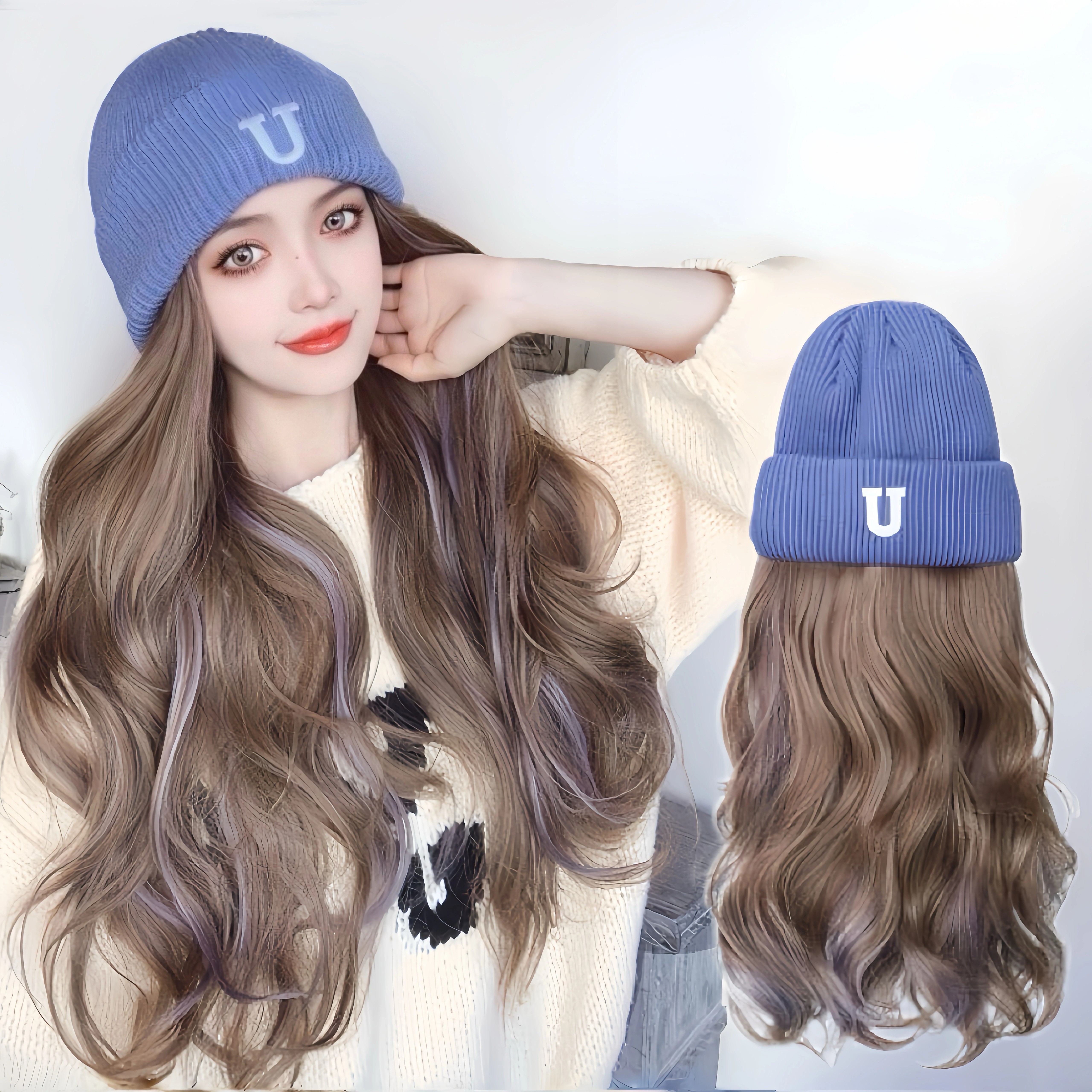 假发女长发假发帽子一体时尚挑染