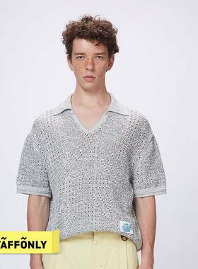 STAFFONLY 灰色花纱镂空POLO衫男女同款夏季短袖T恤25春夏新品