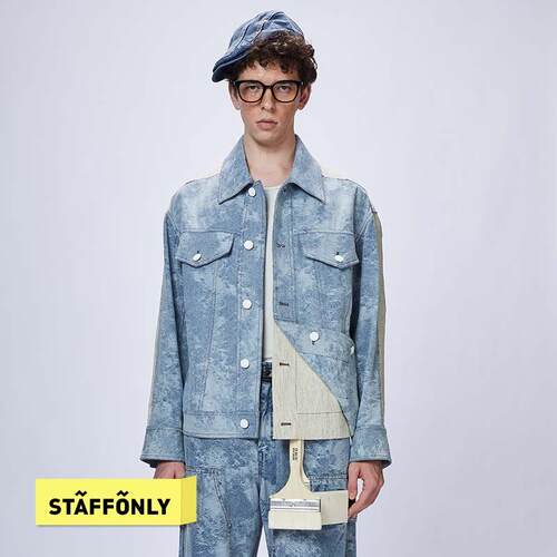 STAFFONLY 牛仔蓝翻边拼接夹克男女同款拼色外套上衣25春夏新品