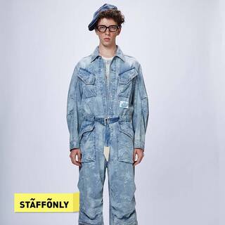 STAFFONLY 牛仔工装贴袋连体裤男女同款潮流口袋套装25春夏新品