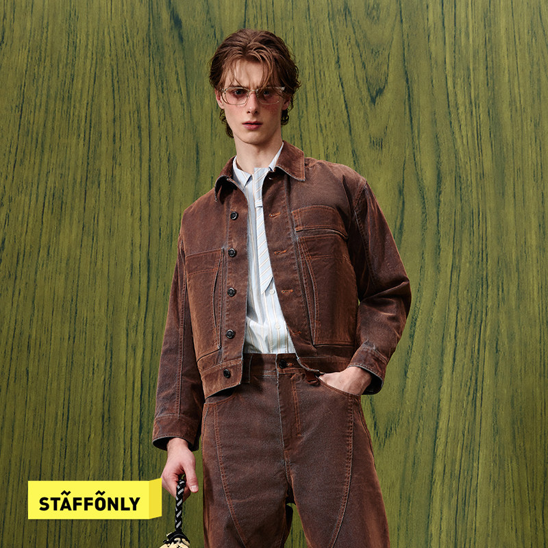 STAFFONLY A Prime Cut钩花肌理翻领牛仔服外套经典修身口袋夹克