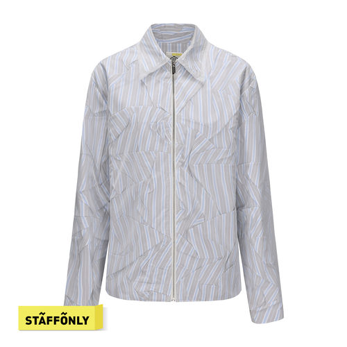 STAFFONLY 灰色拉链褶皱衬衫宽松休闲男女款衬衣上衣26春夏新品