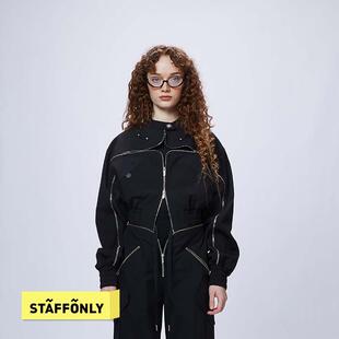 STAFFONLY 黑色四芒星拉链夹克女款bomber牛仔外套25春夏新品