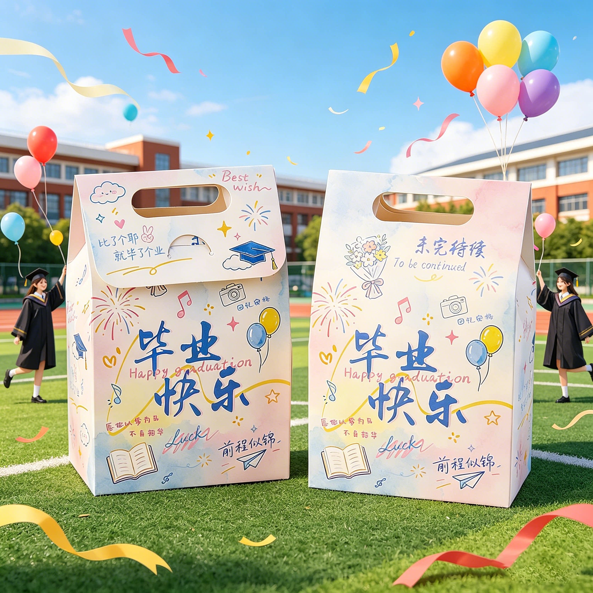 ins渐变毕业季伴手礼礼盒糖果零食包装纸袋可爱可爱前程似锦祝福