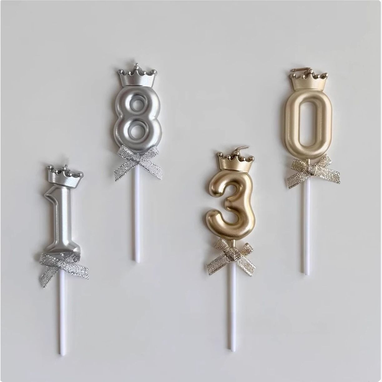 蝴蝶结数字蜡烛蛋糕插牌香槟金银色18岁30岁女神公主生日派对装扮