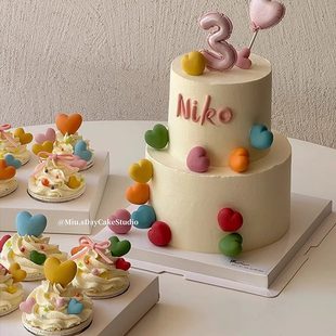 饰品摆件爱心气球数字模具甜品台烘焙 儿童马卡龙色彩色生日蛋糕装
