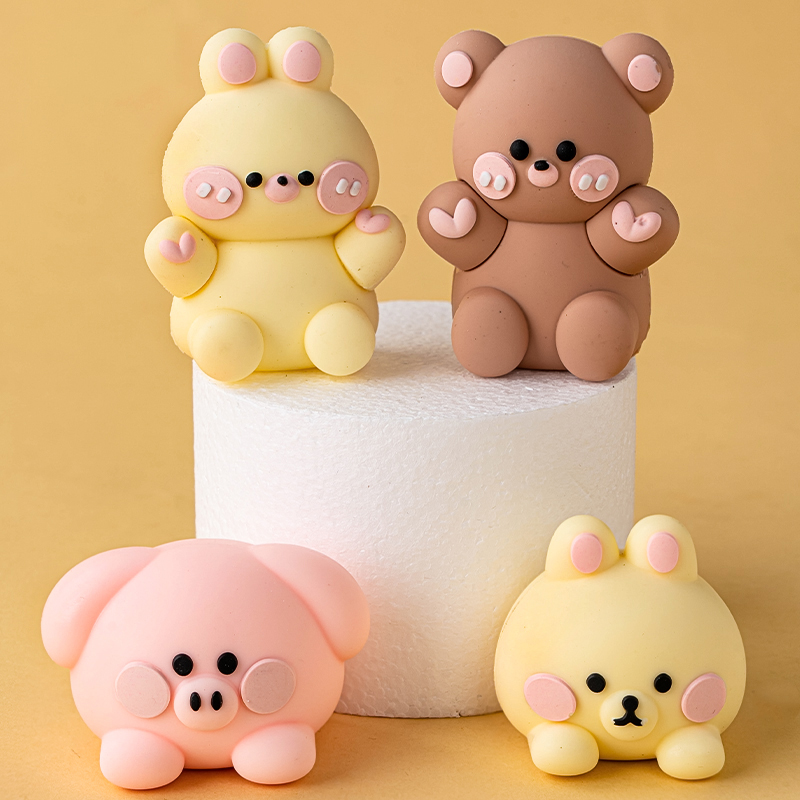 可爱小熊小兔子卡通蛋糕装饰摆件