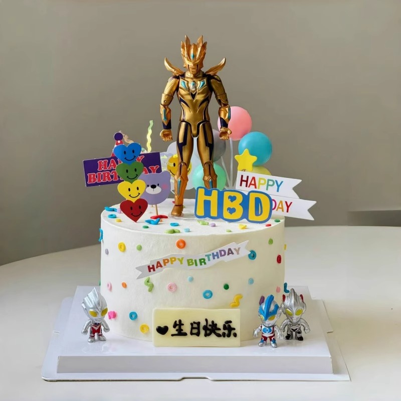 黄金赛罗蛋糕装饰摆件男孩网红变