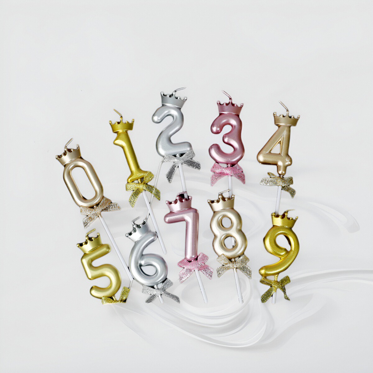 皇冠蝴蝶结数字蜡烛香槟金金银粉