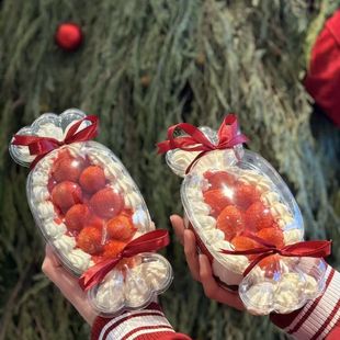 圣诞节草莓蛋糕装饰包装盒吸塑糖果形甜品手提盒新年甜品盒子烘焙