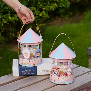 六一儿童节旋转木马手提蛋糕盒可爱波波杯手提包装盒插件插牌配件