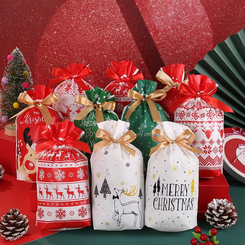 圣诞节新年红色抽绳袋雪花酥牛轧糖束口糖果饼干送礼包装食品袋子
