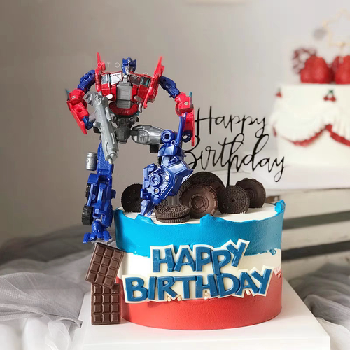 变形汽车人儿童生日烘焙蛋糕装饰