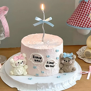 韩式 饰摆件可爱小熊丝带蝴蝶结情侣烘焙插件 ins风214情人节蛋糕装