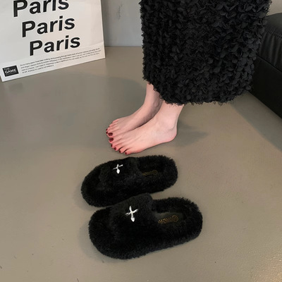 2026网红毛毛拖鞋女外穿秋冬季新款外出穿超火ins防滑厚底棉拖鞋
