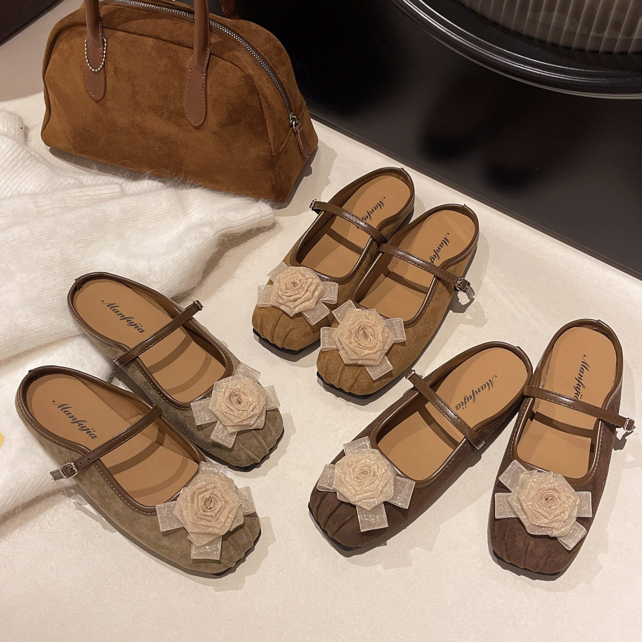 2026新中式包头半拖鞋女秋外穿新款韩版气质温柔花朵仙女复古平底,女鞋,时尚芭蕾鞋,淘宝优惠券,粉丝福利购,淘宝优惠卷