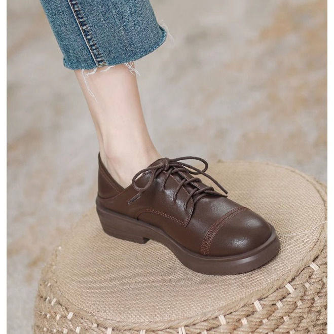 2026真软皮乐福鞋女春秋季新款黑色百搭单鞋平底系带英伦风小皮鞋,女鞋,深口单鞋,淘宝优惠券,粉丝福利购,淘宝优惠卷