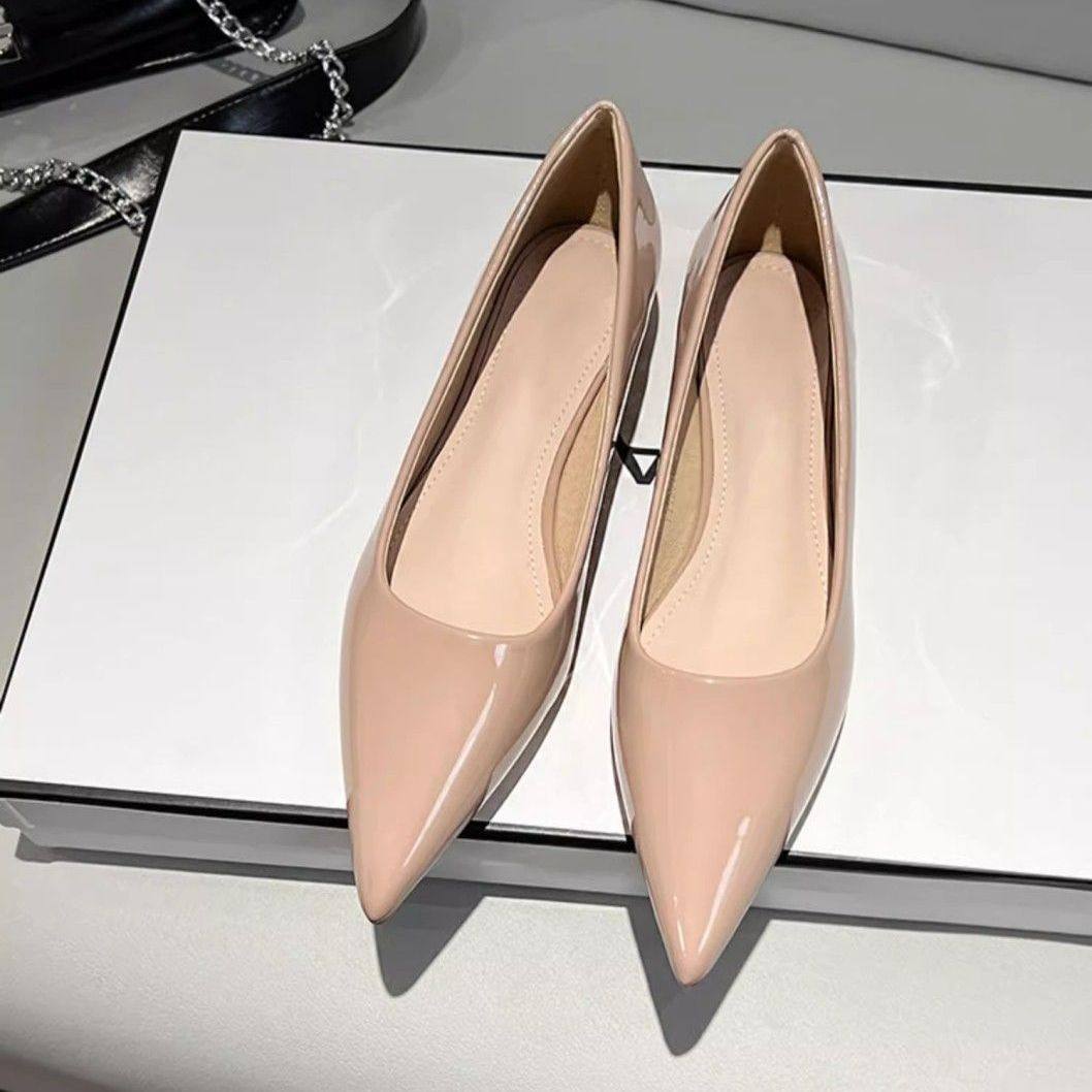 2026简约单鞋女年春新款法式气质平底尖头漆皮浅口裸色职业工作鞋,女鞋,浅口单鞋,淘宝优惠券,粉丝福利购,淘宝优惠卷