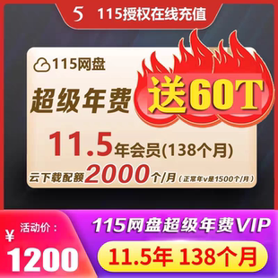 1115网盘会员11.5年超级年费会员+60T永久空间扩容  115会年员